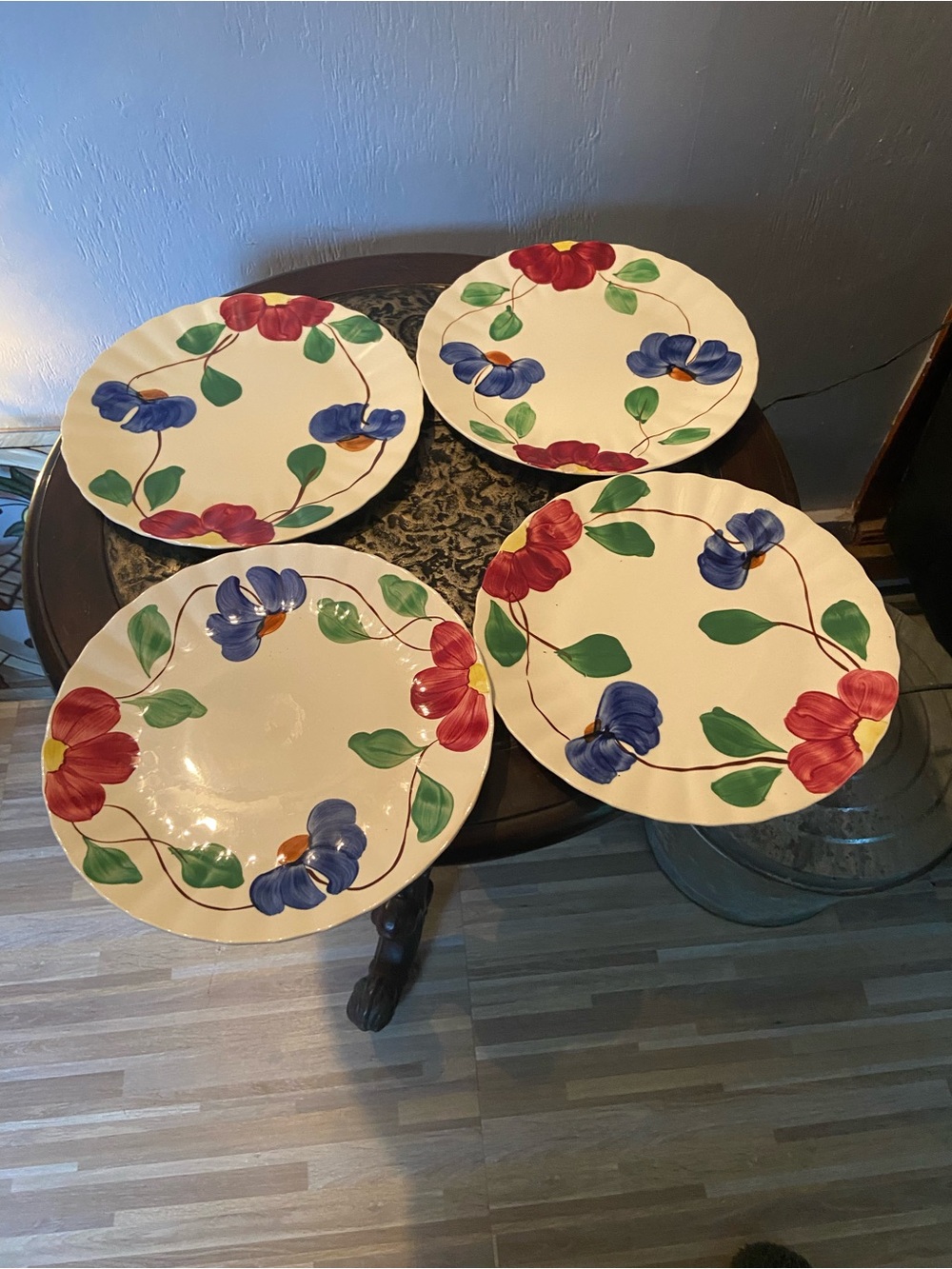 Hand-Painted Floral Ceramic Dinner Plates - White with Blue, Red & Green Accents